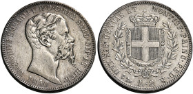 Savoia. Vittorio Emanuele II re di Sardegna, 1849-1861. 
Da 2 lire 1850 Genova. Pagani 391. MIR 1058a. Estremamente rara. Graffietto nel campo al dr....