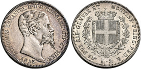Savoia. Vittorio Emanuele II re di Sardegna, 1849-1861. 
Da 2 lire 1853 Torino. Pagani 395. MIR 1058e. Rarissima. Patina iridescente, migliore di Spl