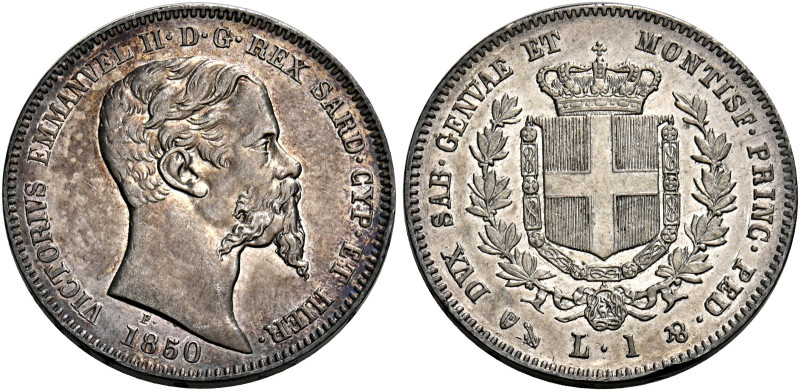 Savoia. Vittorio Emanuele II re di Sardegna, 1849-1861. 
Lira 1850 Genova. Paga...