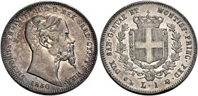 Savoia. Vittorio Emanuele II re di Sardegna, 1849-1861. 
Lira 1850 Genova. Pagani 401. MIR 1059a. Rarissima. q.Spl