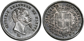 Savoia. Vittorio Emanuele II re eletto, 1859-1861. 
Da 50 centesimi 1860 Firenze. Pagani 443a. MIR 1069b. Patina di medagliere, migliore di Spl