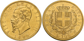 Savoia. Vittorio Emanuele II re d’Italia, 1861-1878. 
Da 100 lire 1864 Torino. Pagani 451. MIR 1076a. Friedberg 8. Rarissima. Colpetto sul bordo alle...