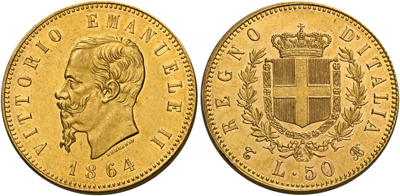 Savoia. Vittorio Emanuele II re d’Italia, 1861-1878. 
Da 50 lire 1864 Torino. P...