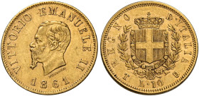 Savoia. Vittorio Emanuele II re d’Italia, 1861-1878. 
Da 10 lire 1861 Torino. ø 18 mm. Testa piccola. Pagani 476. MIR 1079a. Friedberg 14. Estremamen...