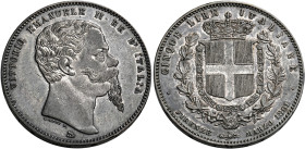 Savoia. Vittorio Emanuele II re d’Italia, 1861-1878. 
Da 5 lire 1861 Firenze. Pagani 481. MIR 1081a. Molto rara. Patina di medagliere, q.Spl