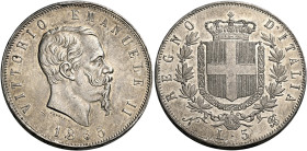 Savoia. Vittorio Emanuele II re d’Italia, 1861-1878. 
Da 5 lire 1865 Napoli. Pagani 486. MIR 1082e. Rara. Spl