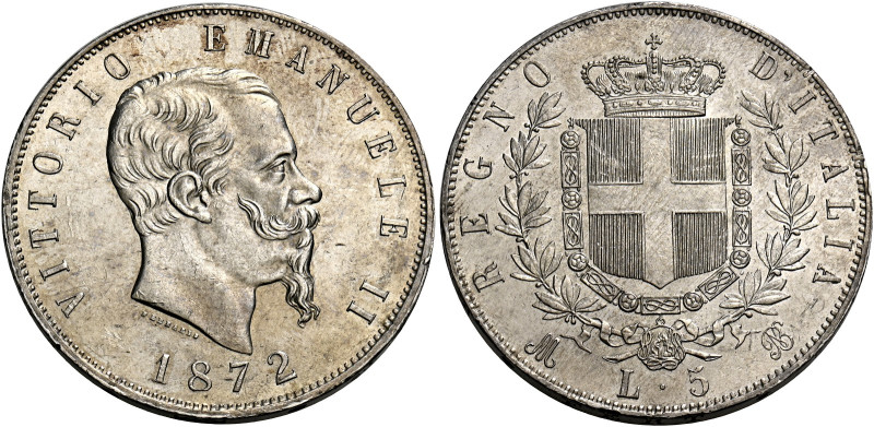 Savoia. Vittorio Emanuele II re d’Italia, 1861-1878. 
Da 5 lire 1872 Milano. Pa...