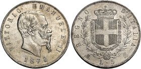 Savoia. Vittorio Emanuele II re d’Italia, 1861-1878. 
Da 5 lire 1872 Milano. Pagani 494. MIR 1082o. q.Fdc