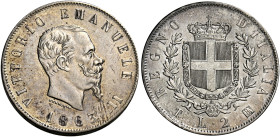Savoia. Vittorio Emanuele II re d’Italia, 1861-1878. 
Da 2 lire 1863 Torino. Stemma. Pagani 507. MIR 1083d. Spl