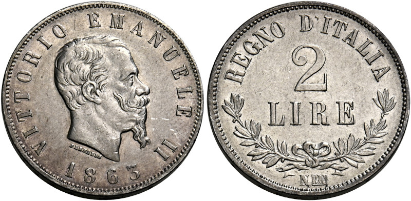 Savoia. Vittorio Emanuele II re d’Italia, 1861-1878. 
Da 2 lire 1863 Napoli. Va...