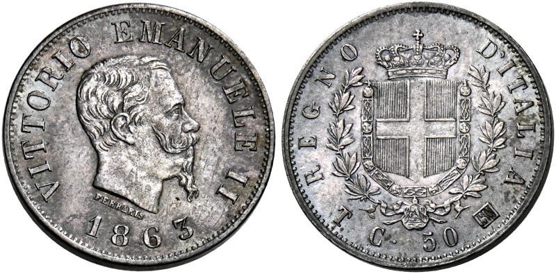 Savoia. Vittorio Emanuele II re d’Italia, 1861-1878. 
Da 50 centesimi 1863 Tori...