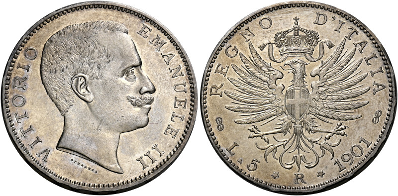 Vittorio Emanuele III re d’Italia, 1900-1946.
Da 5 lire 1901. Pagani 706. MIR 1...