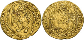 Bologna. Giovanni II Bentivoglio, 1494-1509. 
Doppio bolognino, AV 6,89 g. o BONONI – Λ o DOCET o Leone vessillifero rampante entro cornice quadrilob...