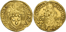 Bologna. Leone X (Giovanni de’Medici), 1513-1521. 
Ducato papale, AV 3,43 g. LEO PAPA – DECIMVS Stemma sormontato da tiara e chiavi decussate, entro ...