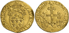 Bologna. Paolo III (Alessandro Farnese), 1534-1549. 
Scudo del sole 1536-1537, AV 3,26 g. PAVLVS III – PONT MAX Stemma sormontato da triregno e chiav...