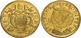 Bologna. Pio VI (Giovanni Angelo Braschi), 1775-1799. 
Da 2 zecchini 1786, AV 6,85 g. PIVS VI – PONT M Stemma sormontato da triregno e chiavi decussa...