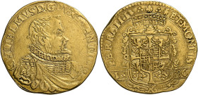 Casale. Guglielmo Gonzaga, 1550-1587. II periodo: 1575-1587. 
Da 2 doppie, AV 13,10 g. GVLIELMVS D G DVX MANT III Busto drappeggiato e corazzato a d....