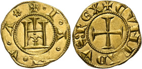 Genova. Repubblica, 1139-1339. 
Genovino, AV 3,51 g. + I A N V A Castello entro cerchio perlinato. Rv.+ CVNRADVS REX Croce patente entro cerchio perl...