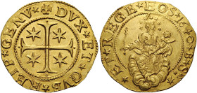 Genova. Serie della III fase: 1637-1797. 
Da 5 doppie 1640, AV 33,34 g. + DVX * ET * GVB * REIP * GENV * Croce patente accantonata da quattro stelle....