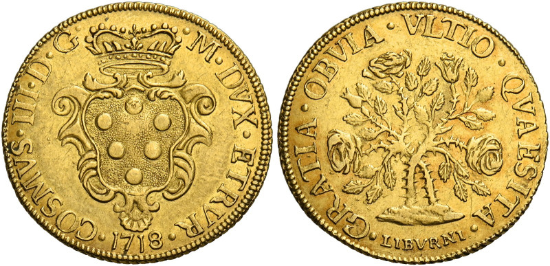 Livorno. Cosimo III de’Medici, 1670-1723. 
Pezza della rosa 1718, AV 6,88 g. CO...