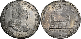 Livorno. Cosimo III de’Medici, 1670-1723. 
Tollero 1707, AR 27,07 g. COSMVS III D G M DVX ETRVRIAE VI Busto drappeggiato a d.; sotto, nel giro, 1707....