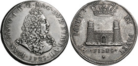 Livorno. Gian Gastone de’Medici, 1720-1737. 
Tollero 1725, AR 27,04 g. IOAN GASTO I D G MAG DVX ETRVR VII Busto corazzato a d.; sotto, nel giro, 1725...