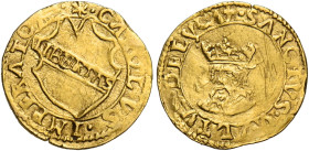 Lucca. Repubblica, secc. XV-XVI. 
Mezzo scudo del sole o mancoso, AV 1,62 g. Sole CAROLVS IMPERATOR Scudo a targa poligonale con banda obliqua su cui...