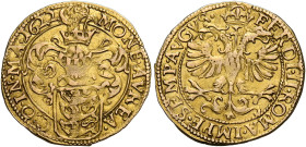 Maccagno. Giacomo III Mandelli, 1618-1645. 
Ducato 1622, AV 3,18 g. MONE AVREA – CO IN MA 1622 Stemma sormontato da elmo coronato con cimiero. Rv. FE...