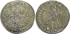 Mantova. Vincenzo II Gonzaga, maggio-dicembre 1627. 
Mezzo ducatone da 80 soldi, AR 15,02 g. VINCEN II D G DVX – MANT VII E MON F V Stemma coronato; ...