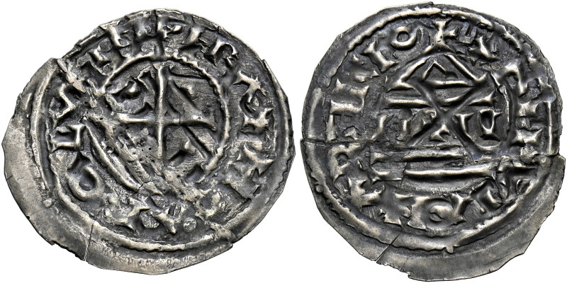 Milano. Carlo il calvo imperatore, 875-877. 
Denaro largo, AR 1,12 g. + HCAROLV...