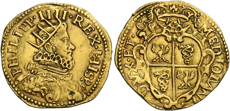 Milano. Filippo IV di Spagna, 1621-1665. 
Doppia, AV 6,55 g. PHILIPP IIII REX H...