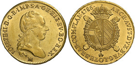 Milano. Giuseppe II d’Asburgo-Lorena, 1780-1790 Monetazione imperiale . 
Sovrano 1786, AV 11,09 g. IOSEPH II D G R IMP S A GE HIE HV BO REX Testa lau...