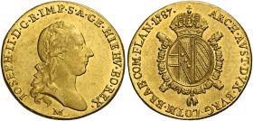 Milano. Giuseppe II d’Asburgo-Lorena, 1780-1790 Monetazione imperiale. 
Mezzo sovrano 1787, AV 4,72 g. IOSEPH II D G R IMP S A GE HIE HV BO REX Testa...