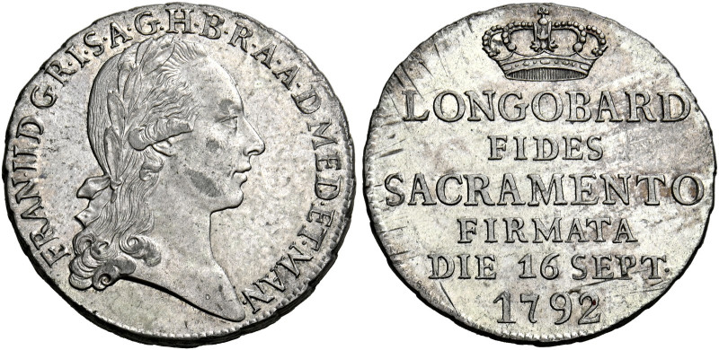 Milano. Francesco II d’Asburgo-Lorena, 1792-1796. 
Lira del giuramento 1792, AR...