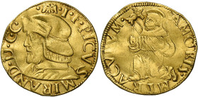 Mirandola. Gianfrancesco Pico, 1499-1533. 
Doppio ducato, AV 6,70 g. Aquila ad ali spiegate I F PICVS – MIRAND D C C Busto a s., con berretto. Rv. AM...
