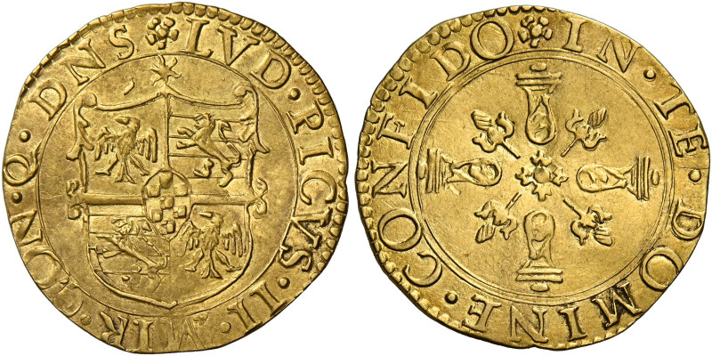 Mirandola. Ludovico II Pico, 1550-1568. 
Scudo del sole, AV 3,00 g. Rosetta LVD...