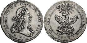 Palermo. Carlo III d’Austria (VI come imperatore del S.R.I. dal 1711) re di Sicilia, 1720-1734. 
Oncia da 30 tarì 1733, AR 73,23 g. CAROL III D G SIC...
