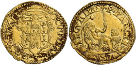 Parma. Ottavio Farnese, 1547-1586. 
Scudo 1557, AV 3,31 g. OCT F PAR – ET PL DVX II Stemma coronato. Rv. SECVRITAS – P PARME La Sicurezza, seduta a d...