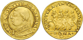 Roma. Leone X (Giovanni de’Medici), 1513-1521. 
Da 2 ducati papali e mezzo, AV 8,64 g. LEO X PONTIFEX MAXIMVS Busto a s., con piviale ornato. Rv. LVX...