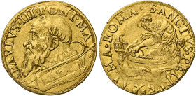 Roma. Paolo III (Alessandro Farnese), 1534-1549. 
Doppio fiorino di camera, AV 6,82 g. PAVLVS III PONT MAX. Busto a s., con piviale ornato da figura ...
