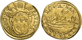 Roma. Paolo III (Alessandro Farnese), 1534-1549. 
Fiorino di camera, AV 3,37 g. PAVLVS – III PO M Stemma sormontato da triregno e chiavi decussate co...