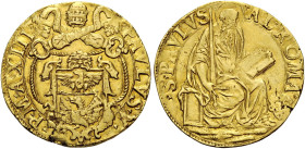 Roma. Paolo V (Camillo Borghese), 1605-1621. 
Quadrupla anno XIII, AV 12,75 g. PAVLVS V – P M A XIII Stemma sormontato da triregno e chiavi decussate...