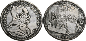 Roma. Innocenzo XII (Antonio Pignatelli), 1691-1700. 
Piastra anno VI, AR 31, 64 g. INNOCEN XII PONT MAX AN IV Busto a d. con camauro, mozzetta e sto...