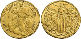 Roma. Benedetto XIV (Prospero Lambertini), 1740-1758. 
Zecchino anno XII/1752, AV 3,40 g. BEN – XIV P M – A – XII – 1752 La Chiesa sulle nubi. Rv. RE...