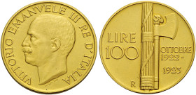Savoia. Vittorio Emanuele III re d’Italia, 1900-1946. 
Da 100 lire 1923. Pagani 644. MIR 1116a. Friedberg 30. Rara. q.Fdc