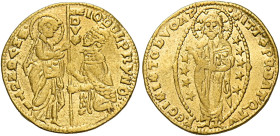 Venezia. Giovanni Dolfin, 1356-1361. 
Ducato, AV 3,50 g. IO DOLPHYNO – S M VENETI S. Marco nimbato, stante a s., porge il vessillo al doge genuflesso...