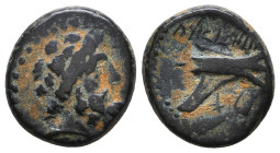 Greek Coins. 4th - 1st century B.C. AE

Reference:

Condition: Very Fine

Weight =3.9 gr
Heıght =13.8 mm