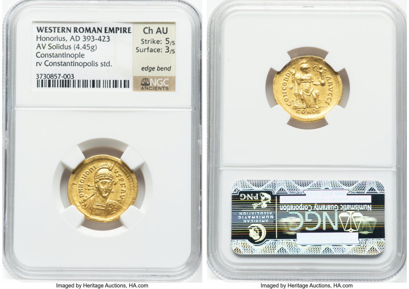 Honorius, Western Roman Empire (AD 393-423). AV solidus (21mm, 4.45 gm, 6h). NGC...