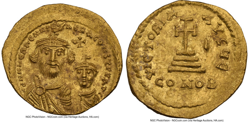 Heraclius with Heraclius Constantine (AD 613-641). AV solidus (22mm, 4.46 gm, 8h...