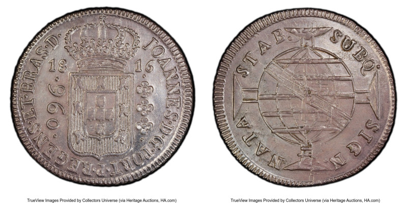 João Prince Regent 960 Reis 1816-B UNC Details (Cleaned) PCGS, Bahia mint, KM307...